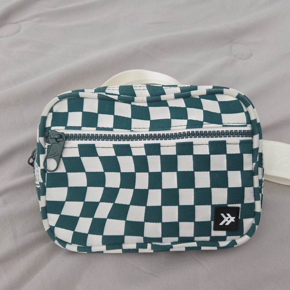 Green and White Checkered Crossbody Bag